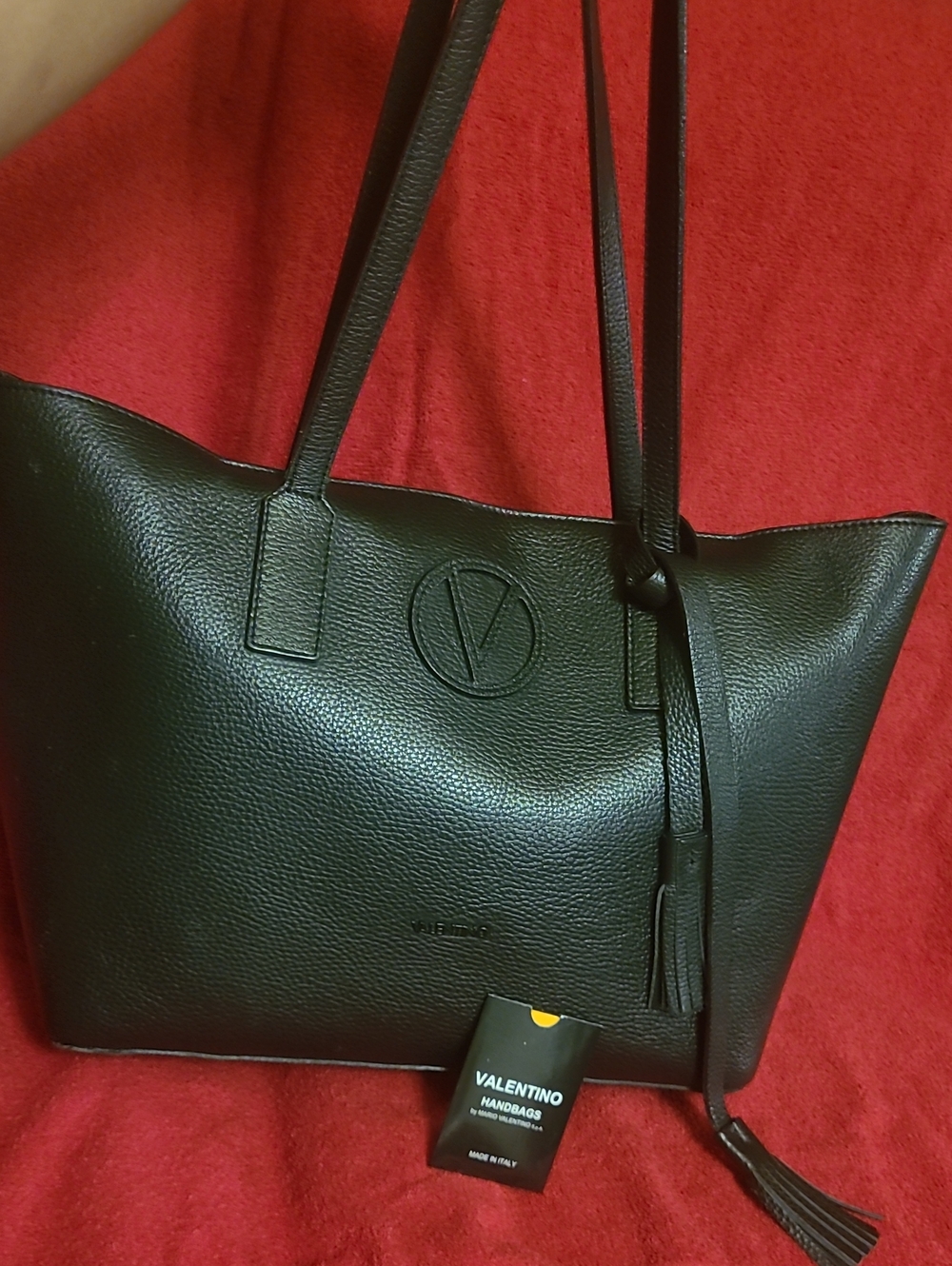 Valentino Black Leather Tote with Tassel